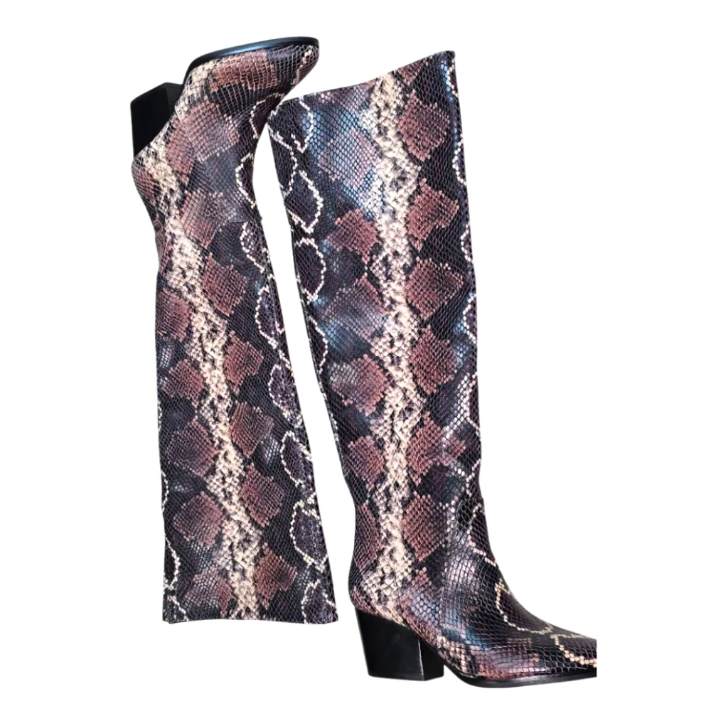 Vince Camuto Nestel Boots Snake Print Block Heel Knee High Boots SZ‎ 5 New